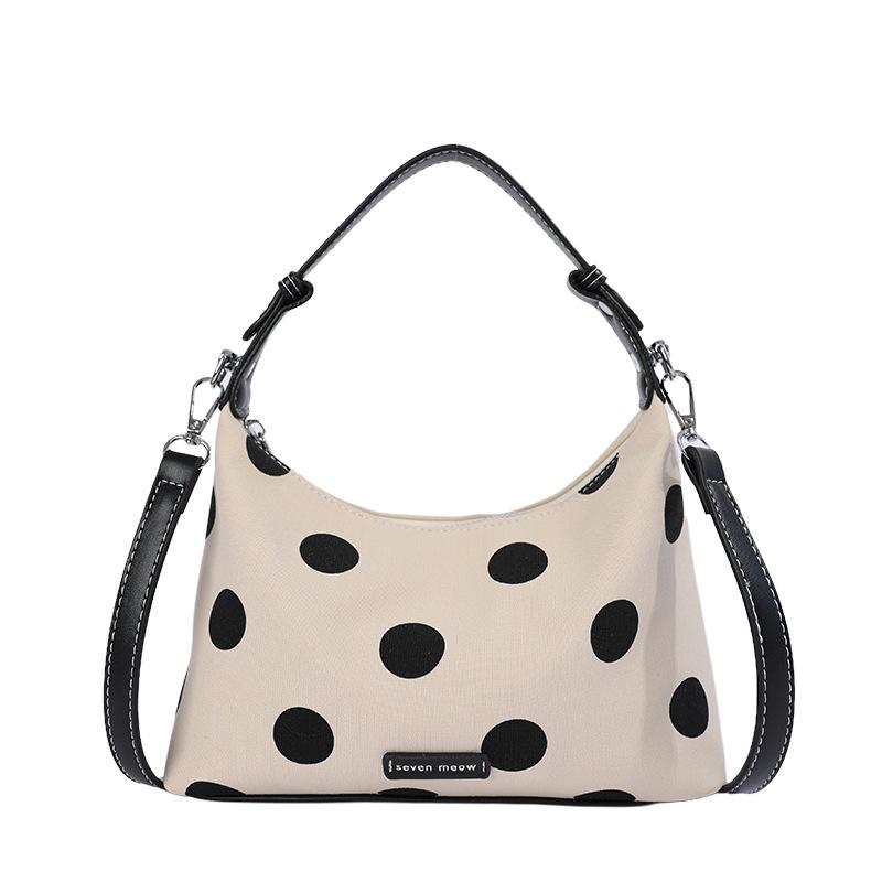Korean Patchwork Polka Dot Linen Tote - Women's 2026 Summer Large Capacity Fashion Crossbody Bag