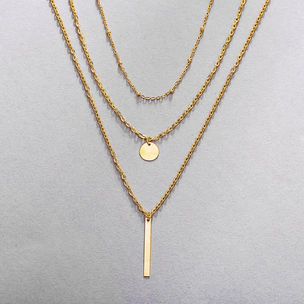 Collana Doppia Quadrata Rotonda Geometrica Lampeggiante da Donna Collana per Clavicola di Nicchia Fredda e Semplice Collana con Temperamento da Donna
