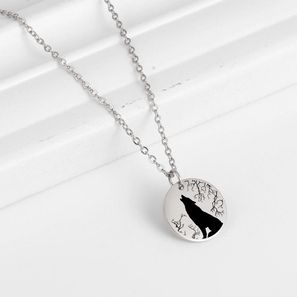 My Shape Wolf Necklace for Women Girls Animal Moon Silver Color Stainless Steel Necklaces Choker Link Chain Fashion Jewelry Gift