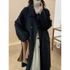 Baby Doll Collar Single-breasted Double-sided Wool Coat for Women Long Plate Buttoned Off Shoulder Sleeves Double-sided Cashmere Plus