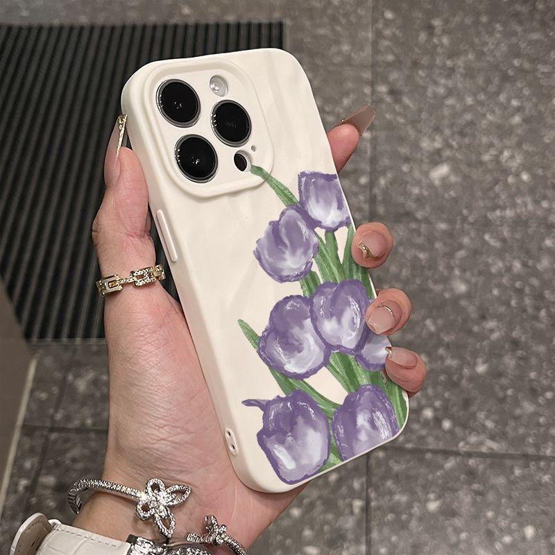Oil Painting Purple Tulip iPhone17promax Mobile Phone Case for Apple 16promax Pleats 15 Sets