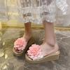 2025 Internet celebrity cool slippers women summer wear thick bottom slope heel flower word cool slippers seaside resort wind beach shoes
