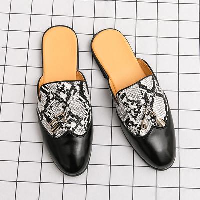 Men Casual Leather Half Slippers Non Slip On Snake Loafers Outdoor Comfortable Sandals Business Casual Shoes Work Shoes For Male