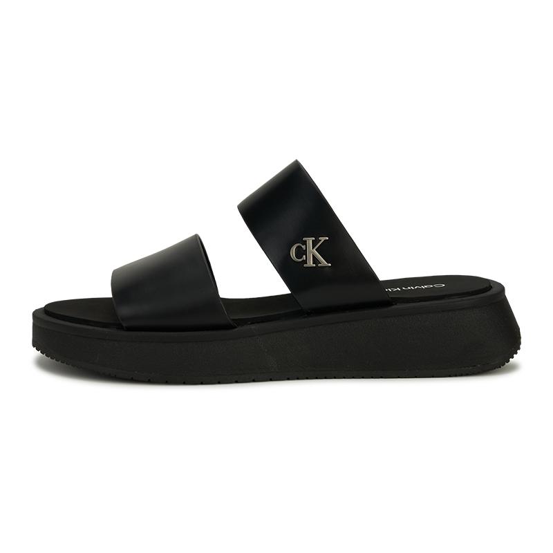 Calvin Klein Jeans Leather Casual Thick Sole Slide Sandals Women Footwear Black YW01694-0GJ