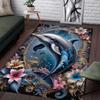 Dolphin Floral Art Rug for Modern Homes - Luxurious Ocean Theme Living Room Accent Piece Anti Slip Carpet Can Be Machine Washed