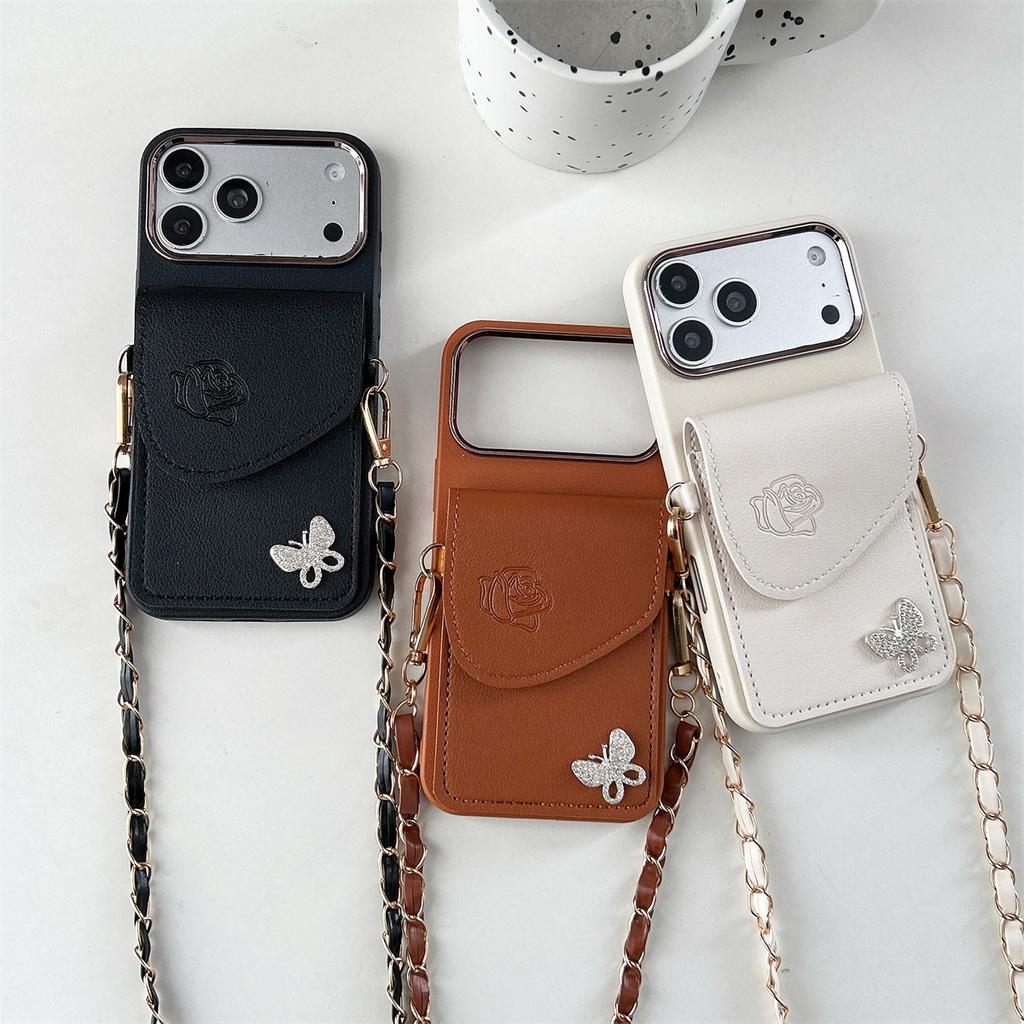 Crossbody Lanyard Slot Card Leather Wallet Phone Case for IPhone Air 17 16E 16 15 14 13 12 Pro Max Necklace Strap Silicone Cover