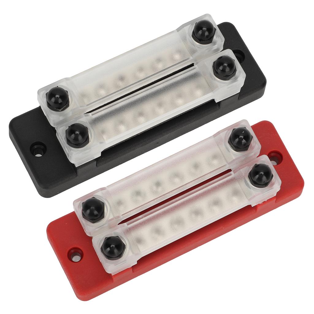 2Pcs Power Distribution Block Black Red 12‑48V 150A Dual Row 6 Terminal Bus Bar for Cars RVs Boats Yachts Trucks