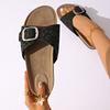 New belt buckle cork slippers women's beach open-toed flat-bottomed cool slippers large size women's sandals