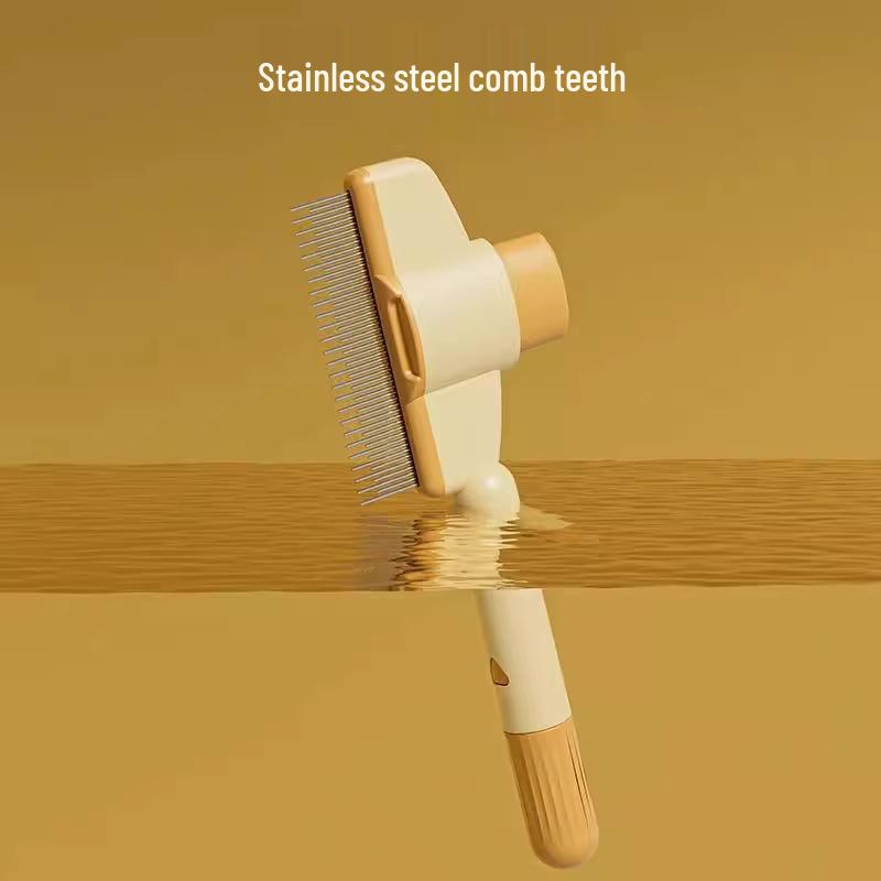 Mehrzweck-Tierkamm: Katzen- & Hunde-Massagebürste, Entwirrend, Knotenöffner, Dichte Zähne, Ein-Klick-Haarentfernung