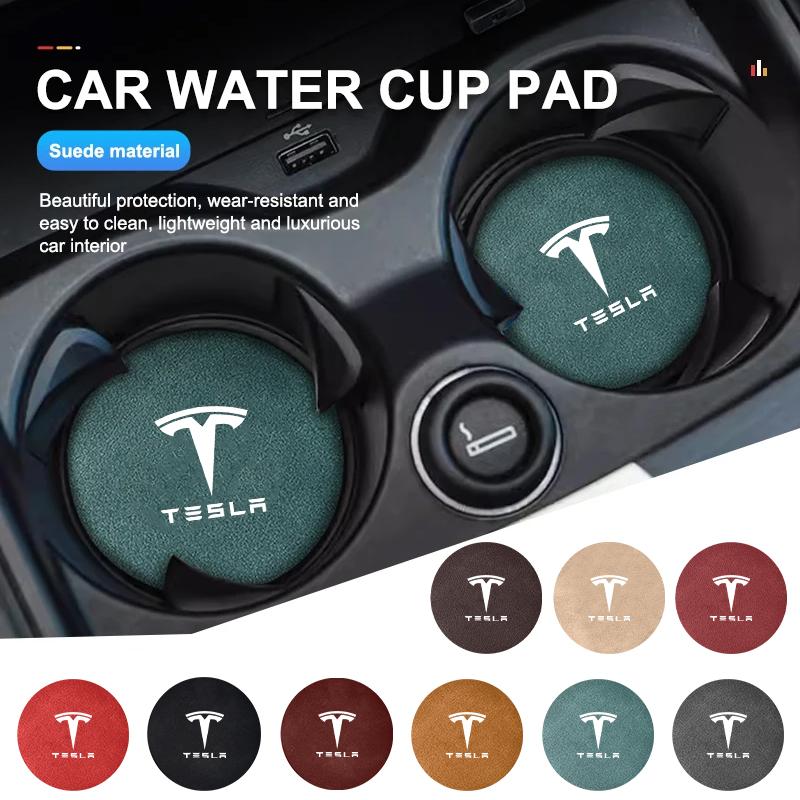 2PCS Car Coasters Water Cup Slots Non-Slip Mat Waterproof Cup Pad For Tesla Model 3 Y S X 2021 Roadster Cybertruck Juguetec