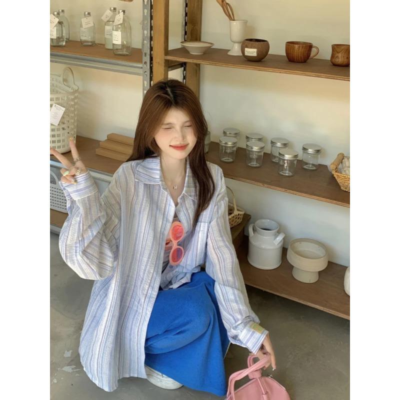 Texture Sense Sun Protection Shirt Long sleeve Stripe Shirts 2024 New Women Summer Thin Small Shirt Outerwear Top