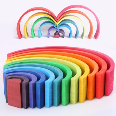 12 Pcs Rainbow Baby Toys Wooden Rainbow Stacker Nesting Blocker Creative Blocks Educational Toys