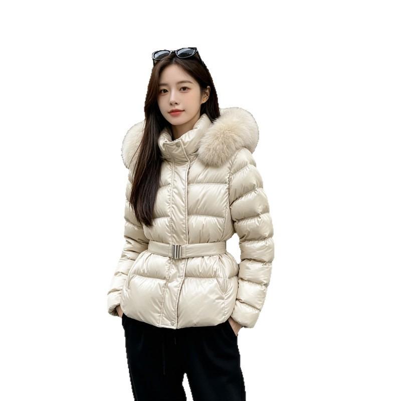 Nouveau temperament d'hiver grand col en fourrure à lacets amovibles à la taille chaud à capuche vêtements en coton manteau pour femme tendance