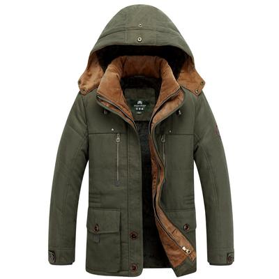 Men's Mid-length Cotton Coat Autumn and Winter Plus Size Velvet Thickened Cotton Coat