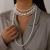 Ingemark 2Pcs/Set Multilayer Imitation Pearl Chain Necklace for Women Wed Bridal Vintage Adjustable Long Link Party Jewelry Gift