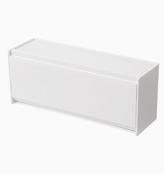 

1pc Multi-Purpose Compartment Organizer, Flip-Top No-Drill Box for Makeup Pads, Swabs & Sanitary Pads білий
