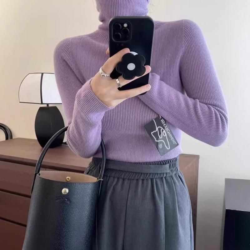 Autumn and Winter Slim Fit Turtleneck Knitted Sweater Women Tops Long Sleeve Casual Base Women's Sweaters Soft Warm Fashion Female Knitwears 25252