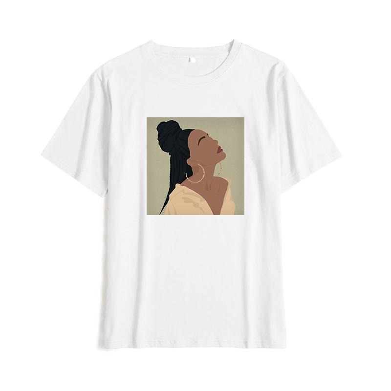 Shellsuning Summer Vintage Printed Cotton T Shirt Women Loose Short Sleeve Trend Tees Female Casual Streetwear All-match Basic Tops