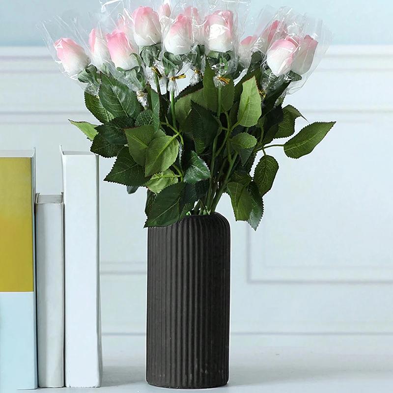 Striped Ceramic-Like Plastic Vase for Flowers Decorative Floral Arrangement Display Creative Little Flower Vase