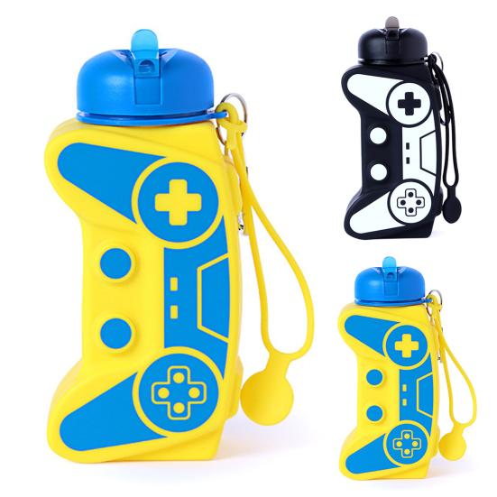 600ML Sport Bottle Foldable Food Grade Leakproof Shockproof Anti-drop Large Capacity Game Console Shape Travel School Kids Students