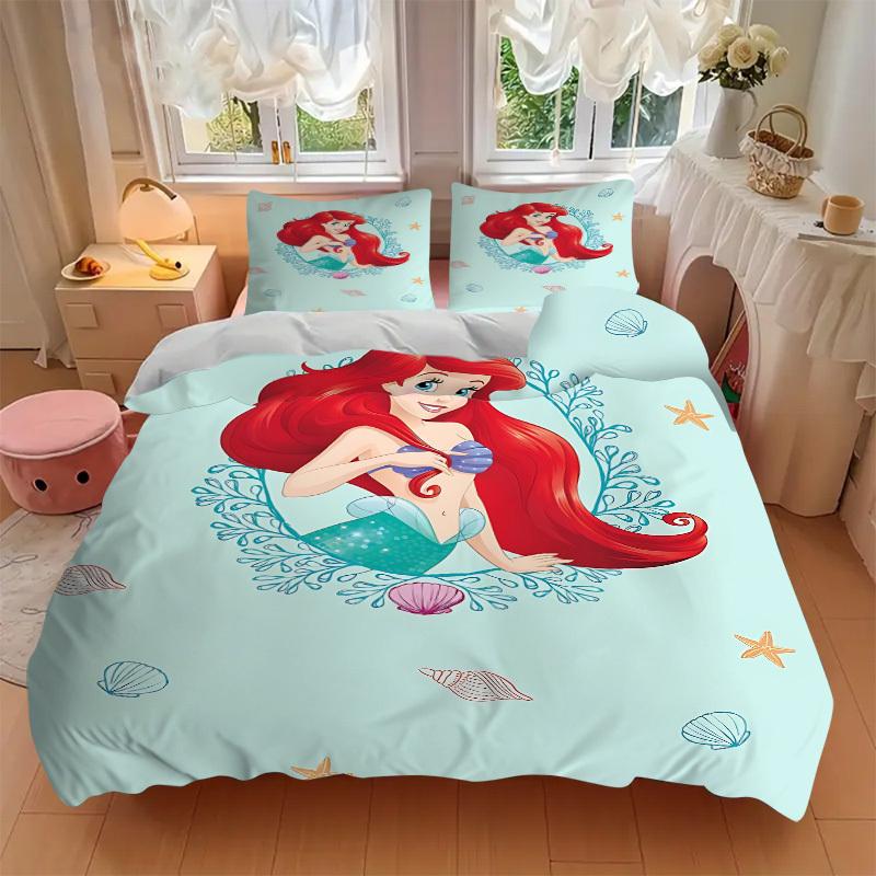 3pcs Mermaid Printed Bedding Set, Breathable And Soft, Machine Washable, Christmas Gift, Suitable for Bedroom Decoration, 108