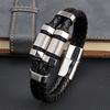 Bracelet Hexagonal en Cuir avec Breloque pour Homme Mode Punk Acier Inoxydable Fermoir Magnétique Bracelet Bijoux Accessoires Texture Ananas