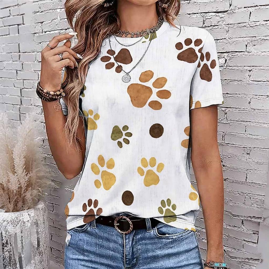 Fashion Women Retro Plush Animal Patterns Print T Shirt Funny Casual O-neck Short Sleeves T-shirt Summer Female Tee Shirt