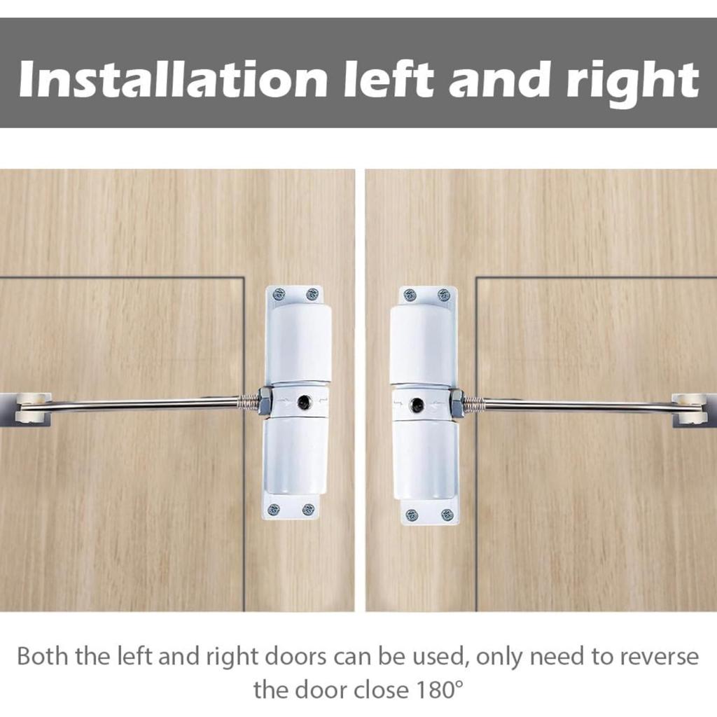Automatic Door Closer, Zinc Alloy Safety Spring, Adjustable 30 Kg, Easy Install, White