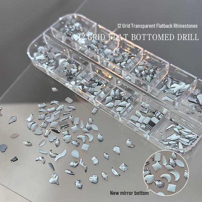 

12 Grids Mixed Nail Art Resin Decorations: Irregular Marquise, Heart, Water Drop Rhinestones