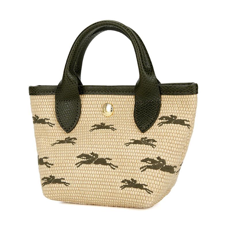 Longchamp Le Panier Pliage Logo Embroidered Detachable Shoulder Strap Straw Texture Canvas Mini Shoulder Crossbody Tote Bag Women Bags 10206HCF292
