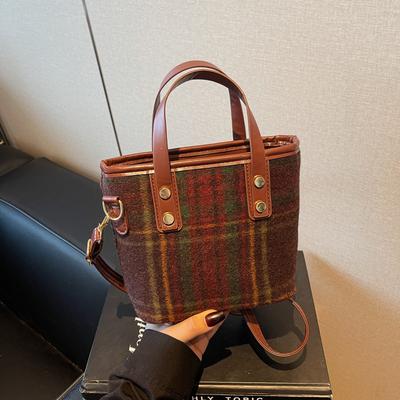 Plaid Handbag Fashion Popular Shoulder Bag Retro Plaid Messenger Bag Women'S Bucket Bag