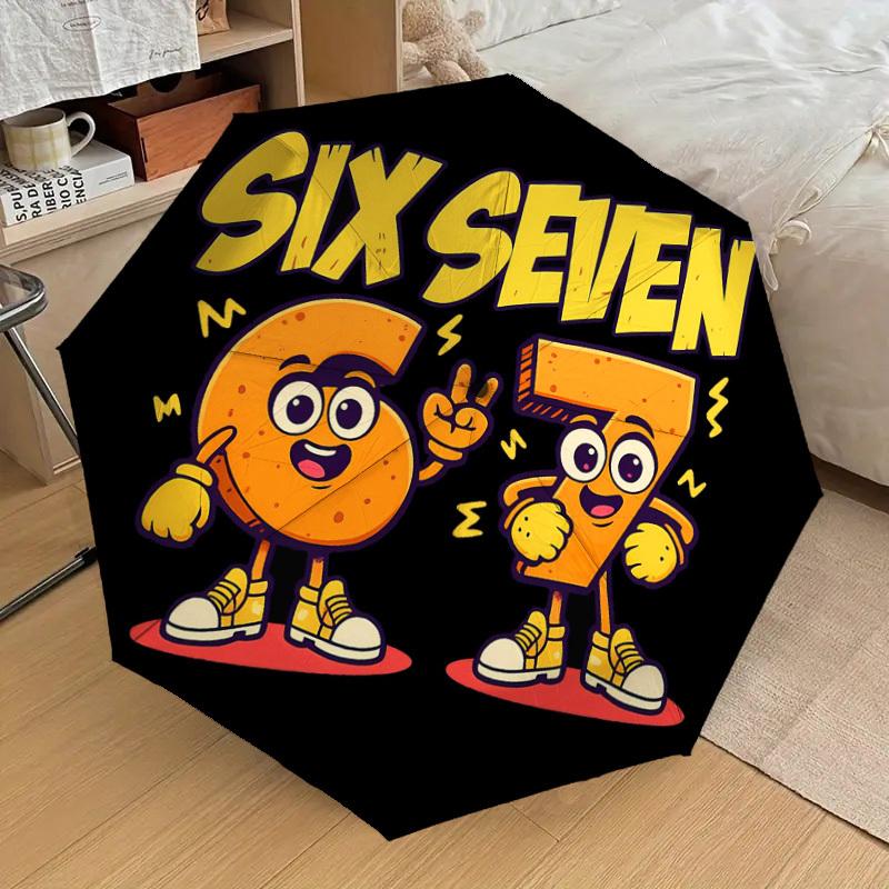1PC Six Seven Automatic Open/Close Umbrella with Windproof, 8-Rib Sturdy Canopy, Durable Ribs, Fashionable Design, Outdoor Accessory, Fun Prin, Holida