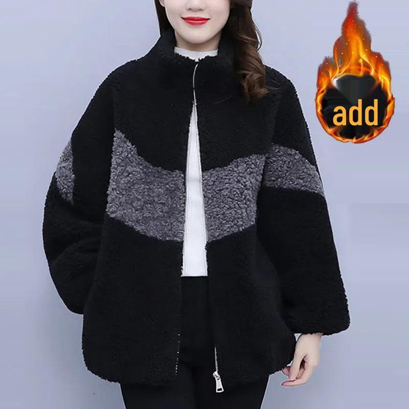 Damen Lockerer Farbblock Lammwollmantel - Herbst/Winter Übergröße Einteiler Fleece