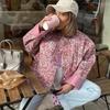 Damen Neue Gesteppte Baumwolljacke mit Blumendruck Herbst Winter Verdickte Stehkragen Langärmlige Lockere Jacke Mode Oberbekleidung