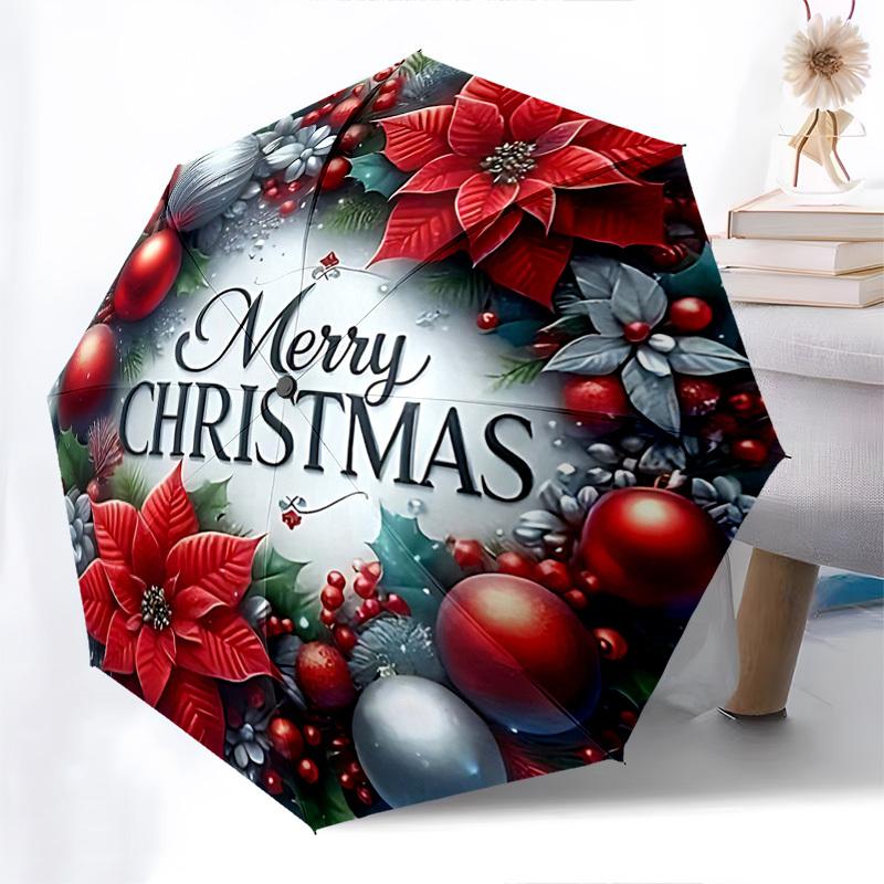 

1pc Merry Christmas! Automatic Opening/Closing Umbrella with Portable Tri-Fold Design, 8-Bone Iron Frame, Outdoor Umbrella, Perfect Gift for Fans, Tra