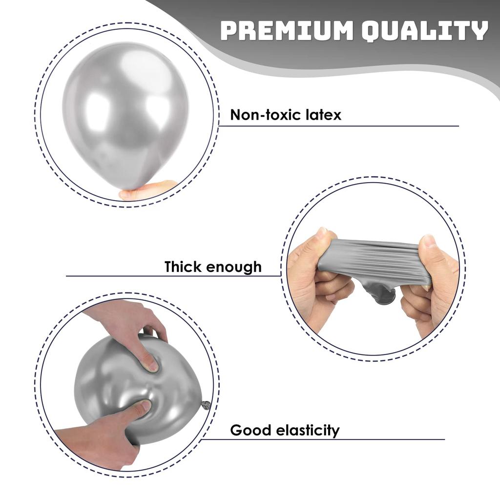 130Pcs Silver White Latex Garland Balloon for Wedding, Birthday, Pop Party, Bridal Shower, Graduation Decoration Balloon, Fa