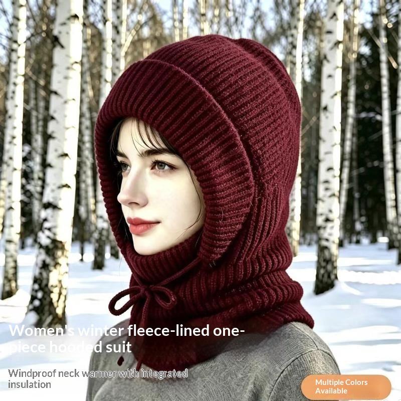 Women's Windproof Winter Hood Scarf Fleece Lined Knitted Warm Adjustable Neck Warmer for Snow Activities Outdoor Work