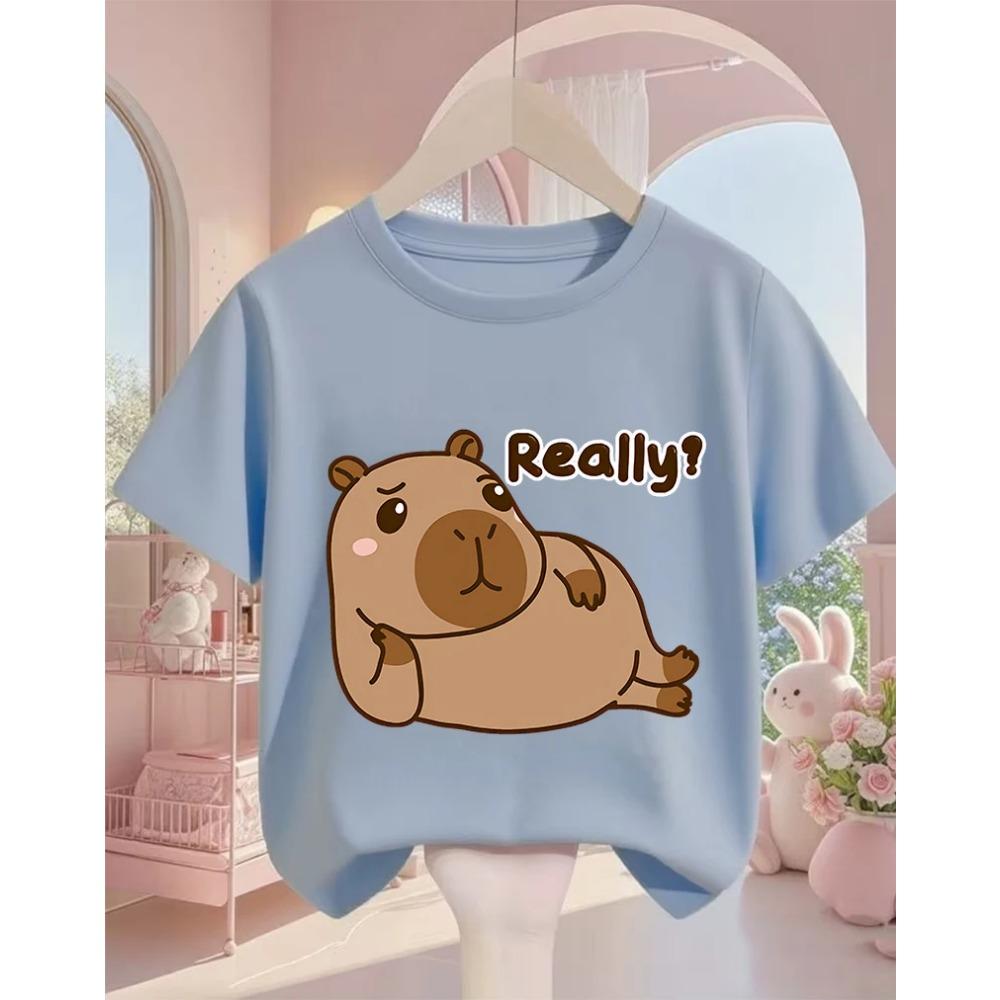 Cute Kawaii Capybara Crew Neck T Shirt Summer 3-14Y Boys Girls Fashion Street Hot Cartoon Casual Children