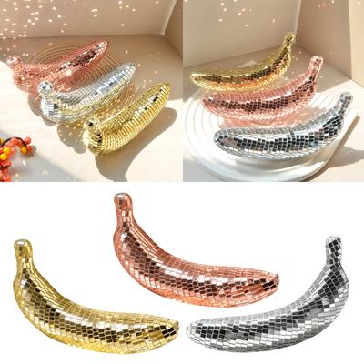 Discos Banana Figurine Estátua Independente Fruta Forma Reflexiva Espelhado Brilhante Ornamento para Decoração de Palco de Festa