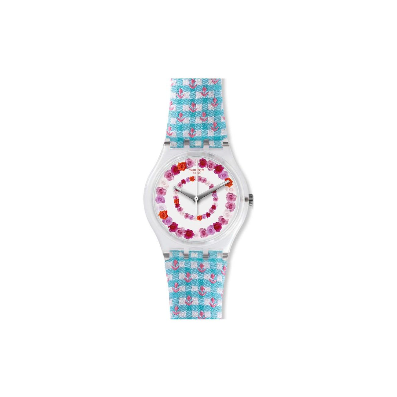 Swatch Special Edition Quartz Movement 30M Water Resistant Watch 34Mm White Dial Plastic Case Fabric Leather Strap Women watches GZ291 Blue