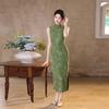 Green sleeveless national style new Chinese daily Suzhou long cheongsam improved young 1011 new women's high sense