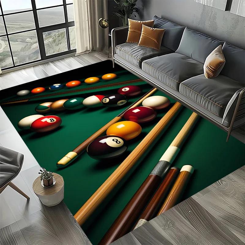 Large Washable Area Rug with Black Pool Ball 8 Design, Non-Slip Sofa Kitchen Toilet Carpet for Living Room Decoration