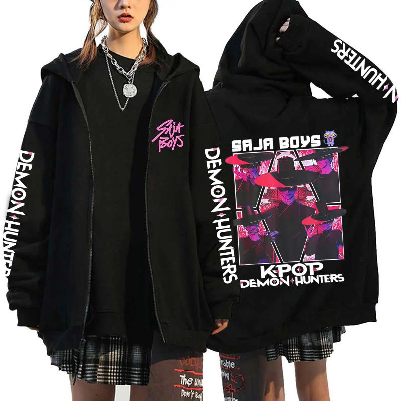 New Kpop Demon Hunters Saja Boys Zipper Hoodies Men Women Casual Personality Hooded Sweatshirt Fall/Winter Fashion Zip Hoodies