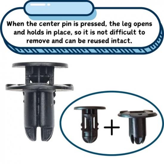 100xBlack Fender Liner Push Type Clips for 2018- Hyundai Sonata 86595-2T500