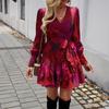 Diyun 2024 Autumn/Winter Elegant V-Neck Printed Women's A-Line Dress