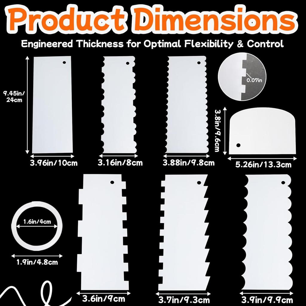 7 PCS Cake Scraper Set, Clear Acrylic Cake Smoother Scraper, Clear Cake Combs, Multi-Shape Edges with Connector Rings, for DIY Icing Frosting