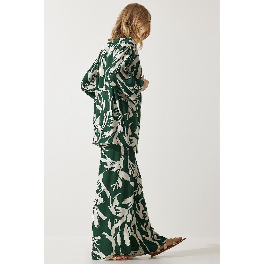 Zestaw damskich spodni kimono palazzo w kolorze pomarańczowym, wzorzystym En00614