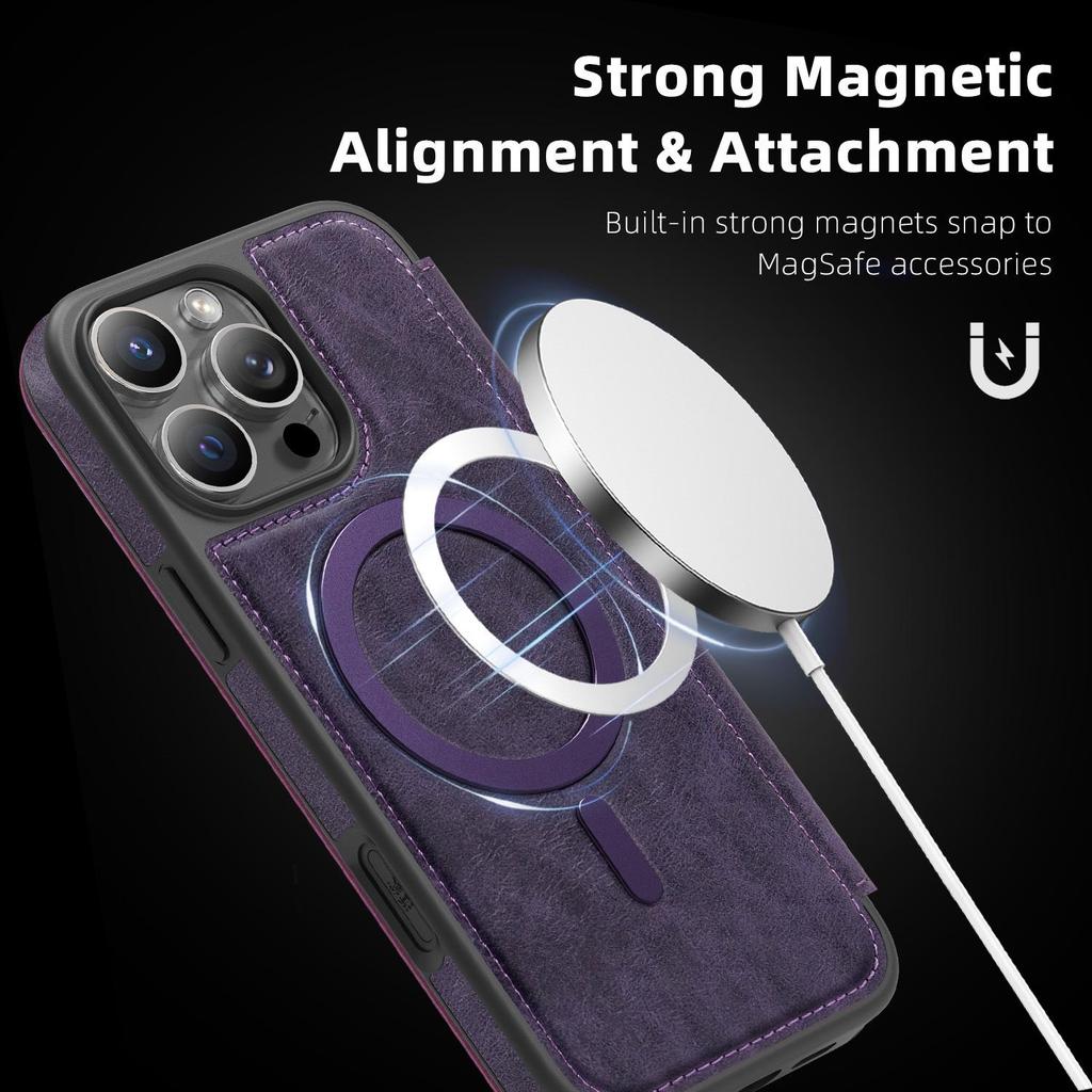 iPhone 16 Leather Flip Case with Magnetic Buckle for Apple 15 Pro Max - Drop Protection Cover