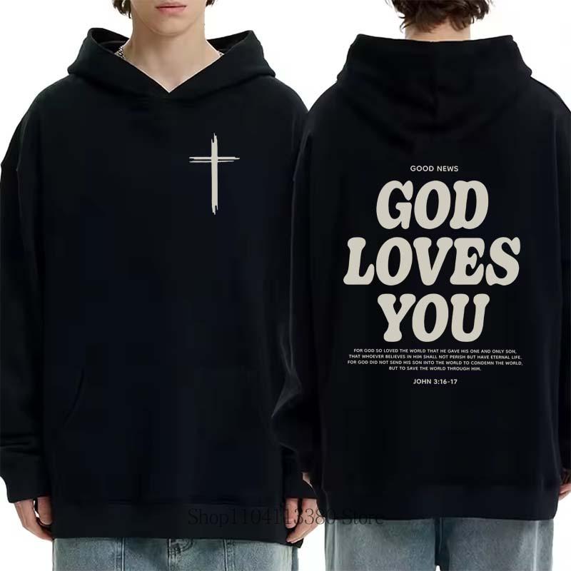 God Loves You Printed Hoodie Men Clothing Casual Fashion Streetwear Y2K Pullover Women Fleece O-Neck Long Sleeve Sweatshirts