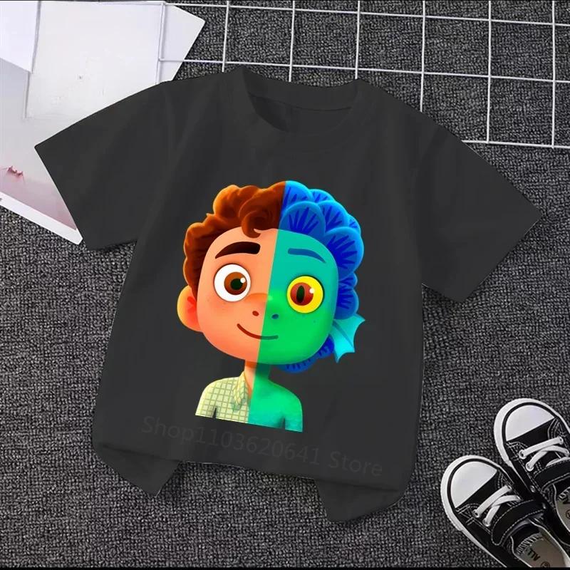 2025 Disney Luca Charming Shorts - Cute Cartoon Game Print T-Shirt For Kids, Ideal For Boys & Girls' Fun Days